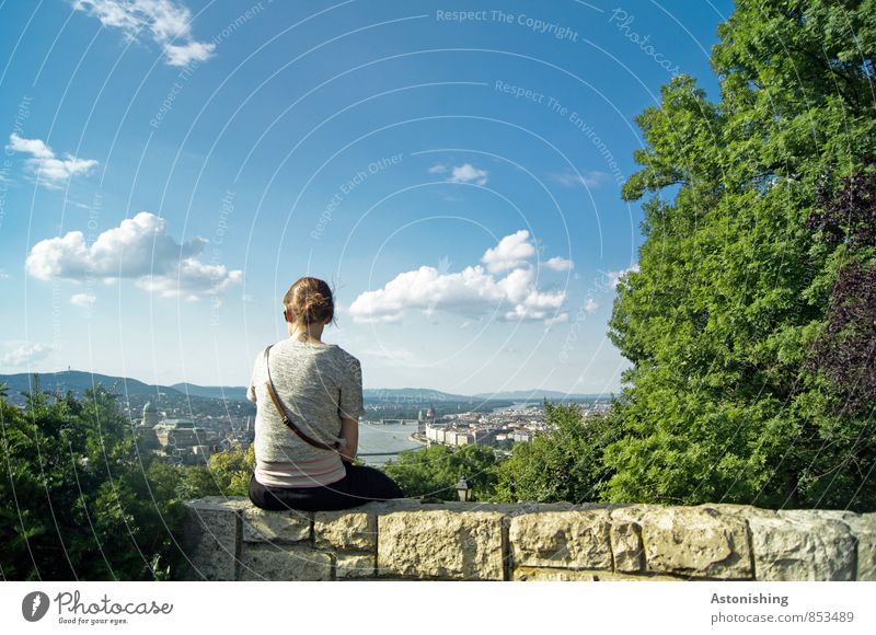 View of Budapest Human being Feminine Young woman Youth (Young adults) Body Back 1 18 - 30 years Adults Environment Nature Landscape Plant Air Sky Clouds