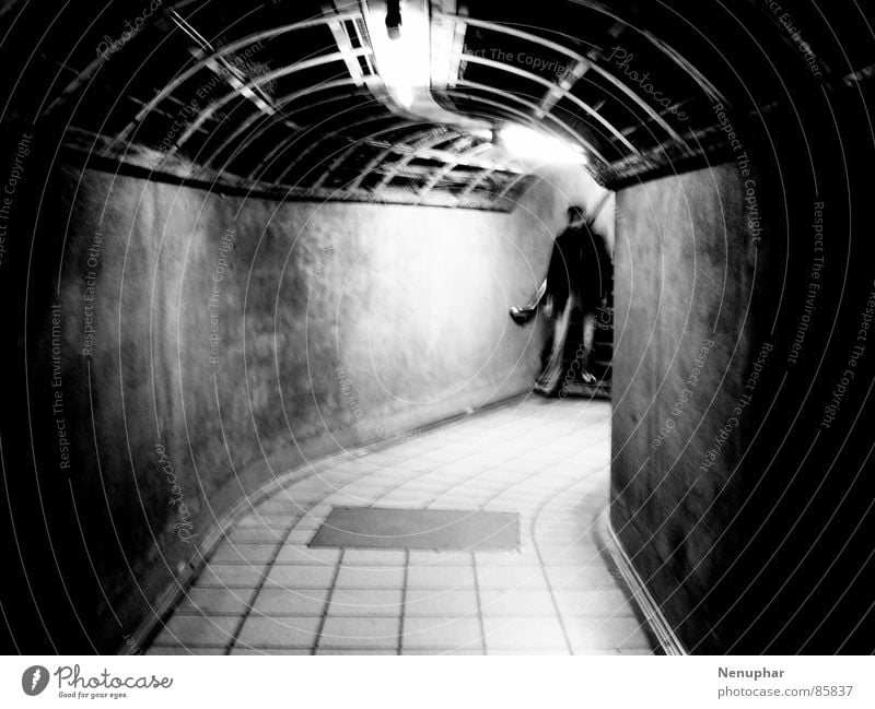 Tube Entering Tunnel Subsoil Downward Dark Entrance Underground Surprise Expectation Pedestrian underpass Black & white photo at the end of the tunnel