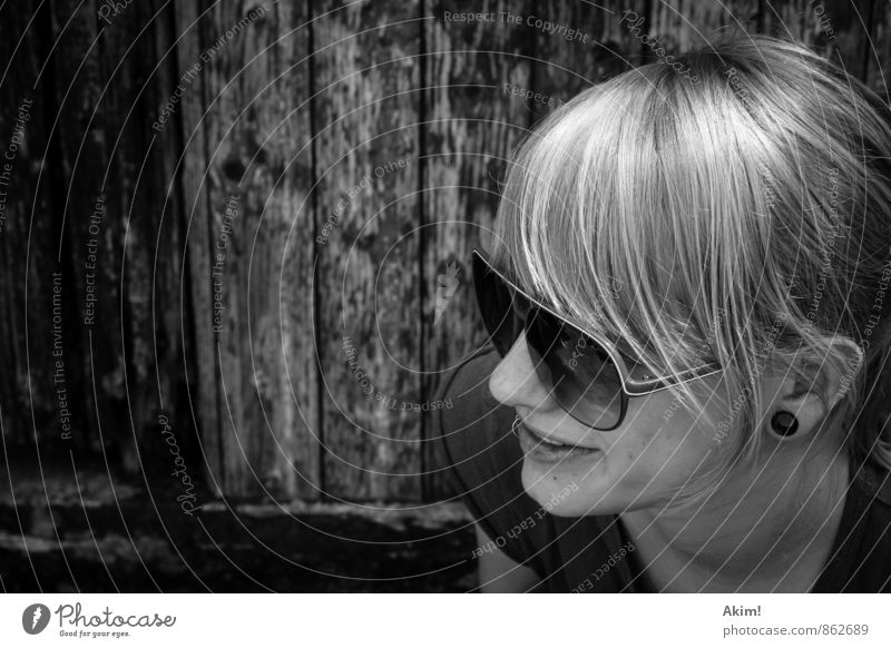 Black&White Style Cool (slang) Brash Free Hip & trendy Trashy Sunglasses Blonde Earring Subculture Piercing Joy Art nouveau Woman Scene Youth culture Lifestyle