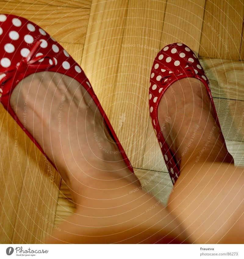 kiss my shoes 2 Slip into Footwear Parquet floor Point Red Toes Playing Woman Feminine Interior shot Summer Clothing Feet Floor covering female human Ballerina