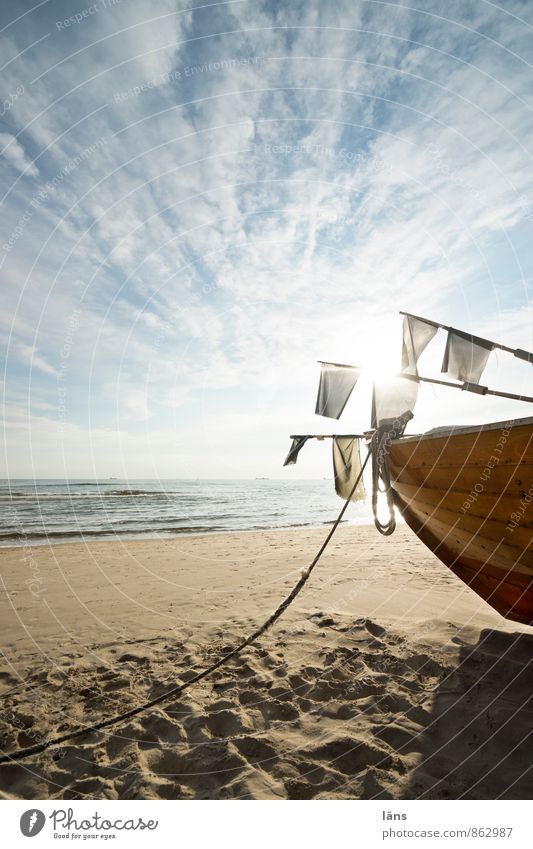 more fisher Fisherman Fishing boat Beach Sand Horizon Sky Clouds Usedom