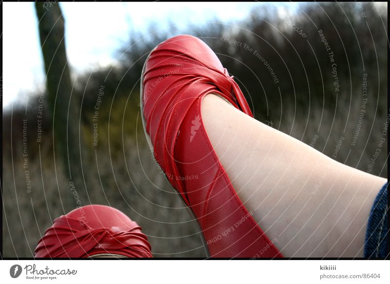 The girl with the red shoes. Footwear Red Black Mirror Hang Window Summer Physics Exterior shot Self portrait Boredom Clothing relaxation Warmth Joy Ballerina