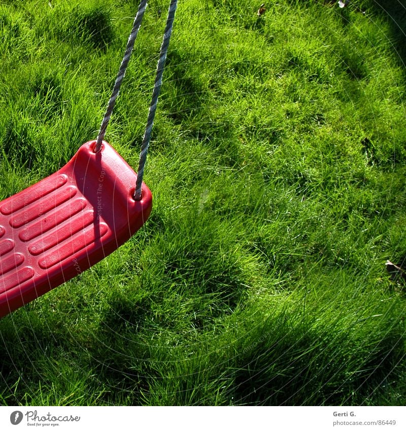 Piece swing Blade of grass Bright Sunlight Floodlight Summer Green Bilious green Square Grass Meadow Lawn for sunbathing Fresh Juicy Swing Red String Hold