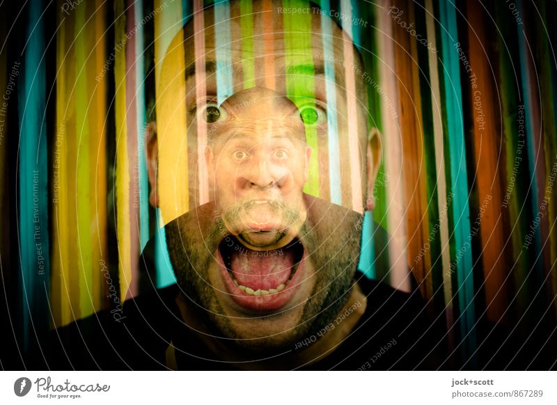 About-you Man 30 - 45 years Street art Bald or shaved head Designer stubble Scream Exceptional Fantastic Crazy Euphoria Identity Whimsical Double exposure