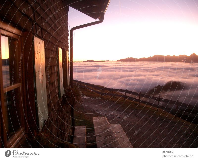 above the clouds Sunrise Sunbeam Arise House (Residential Structure) Window Horizon Morning Village Clouds Mountain Good morning! Good morning! Sky Dawn