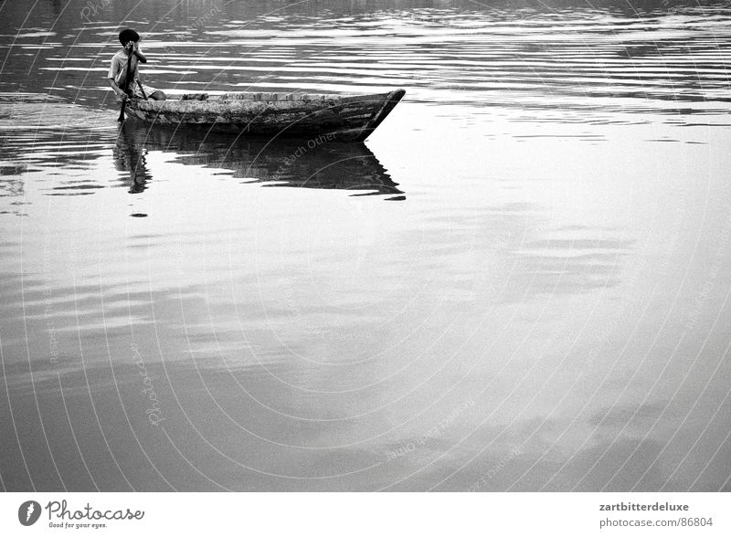 crossing Lake Watercraft Monochrome Calm Black & white photo Boy (child) River