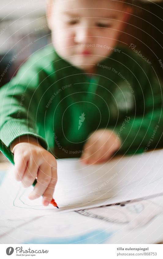 right-handers Leisure and hobbies Masculine Child Boy (child) 1 Human being 3 - 8 years Infancy Painter Sweater Make Draw Green Creativity Concentric Filter