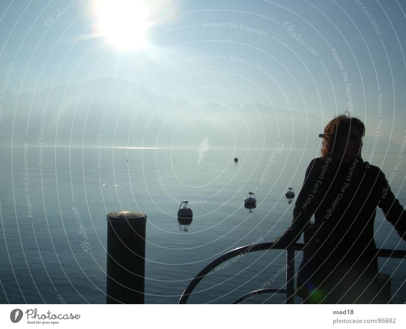 infinity Lake Footbridge Woman Far-off places Infinity Ocean Morning Water Sun Wind Dawn