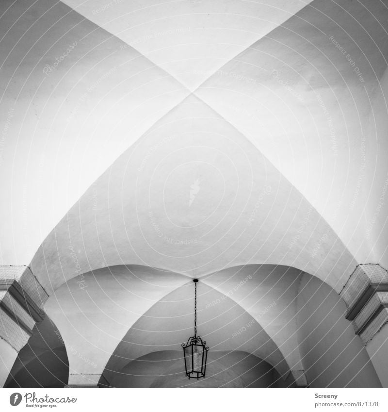 Bow Ravensburg Town Old town Manmade structures Building Architecture Wall (barrier) Wall (building) Ceiling Archway Above Lamp Black & white photo