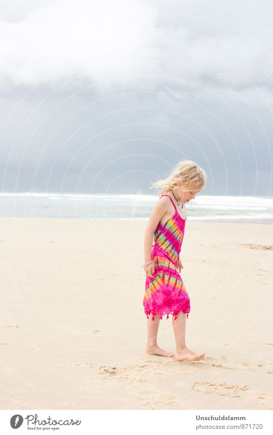 Pink Rainbow Lifestyle Vacation & Travel Tourism Far-off places Beach Ocean Waves Human being Girl Infancy 3 - 8 years Child Clouds Storm clouds Summer Weather