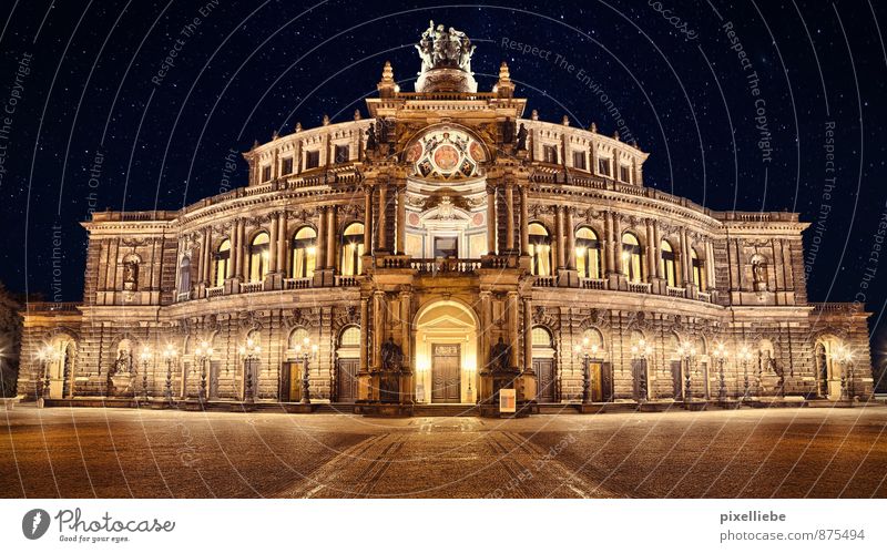 Semper Opera Dresden Elegant Tourism Event Going out Art Architecture Stage play Theatre Culture Opera house Cloudless sky Night sky Stars Capital city Downtown