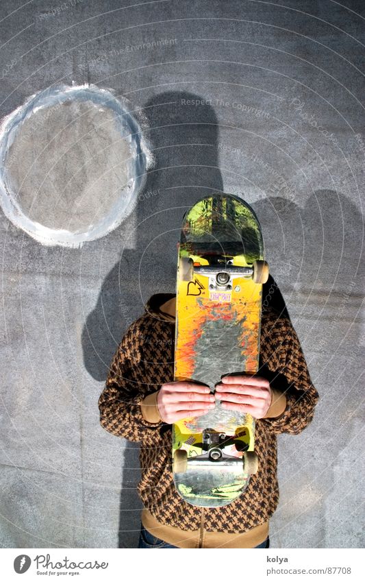 Board in front of head Light Hand Youth (Young adults) skateboard Human being street Shadow Coil bed tone