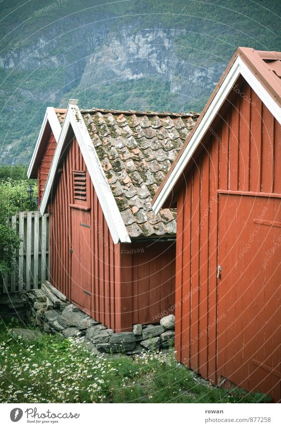 red House (Residential Structure) Hut Manmade structures Building Architecture Red Wooden house Norway Scandinavia Wooden board Tradition Country life