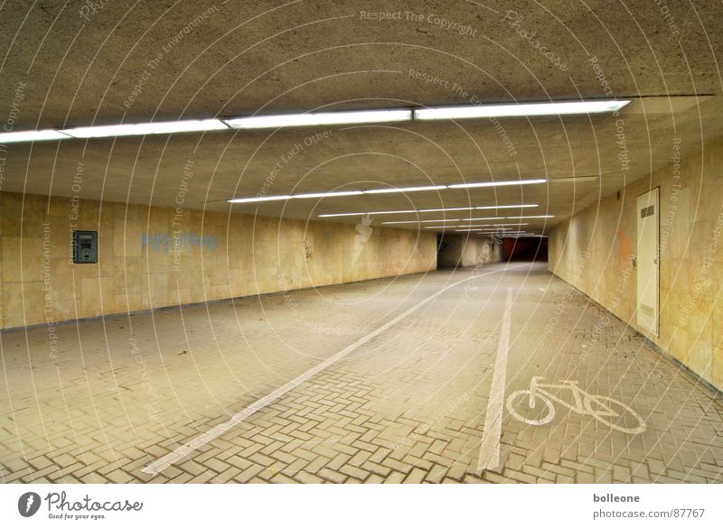 Magic of Light I Tunnel Cycle path Bicycle Eerie Going Threat Mysterious Loneliness Mood lighting Dangerous Underpass Sidewalk