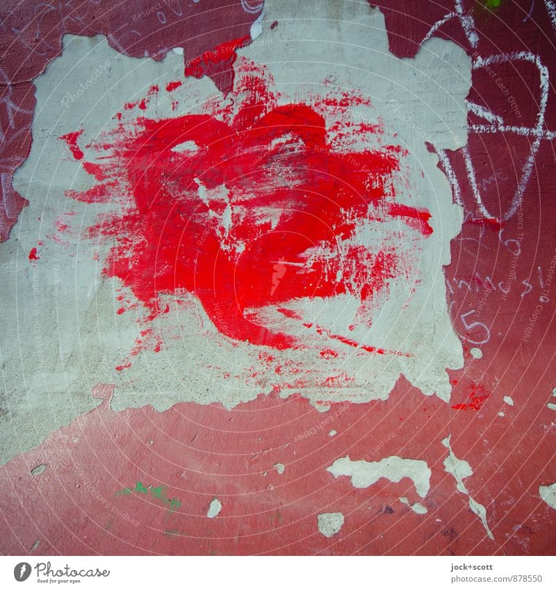 Absolute red symbolically colored by brush strokes luck Subculture Street art Layer of paint Concrete Graffiti Firm Red Euphoria Love Romance Longing