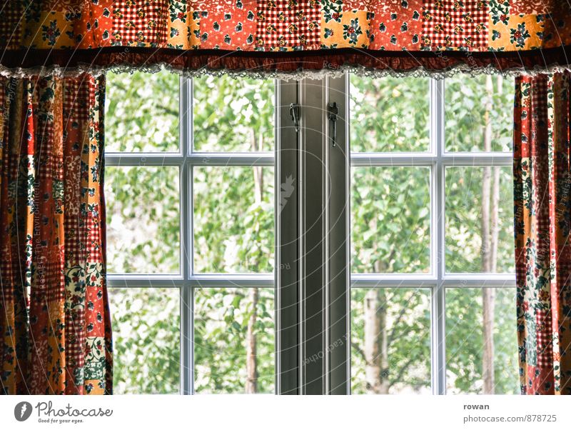 window into the green Living or residing Flat (apartment) Garden Interior design Decoration House (Residential Structure) Window Drape Curtain Green Tree
