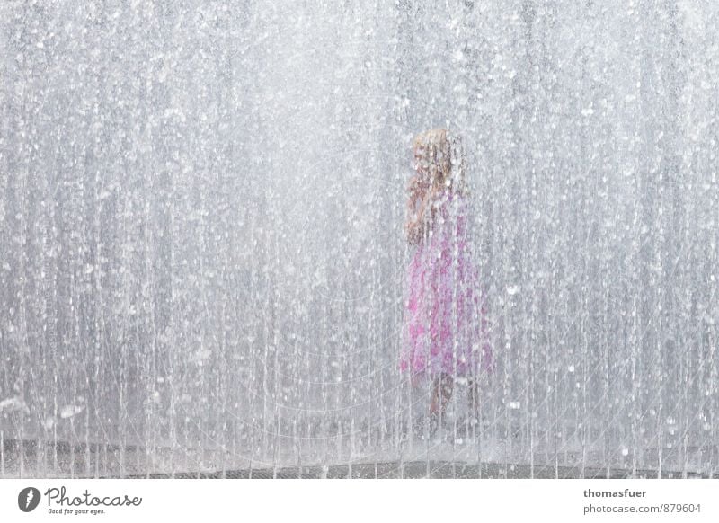 Summer in the city Swimming & Bathing Playing Human being Feminine Child Girl 1 3 - 8 years Infancy Town Park Dress Water Joy Joie de vivre (Vitality)