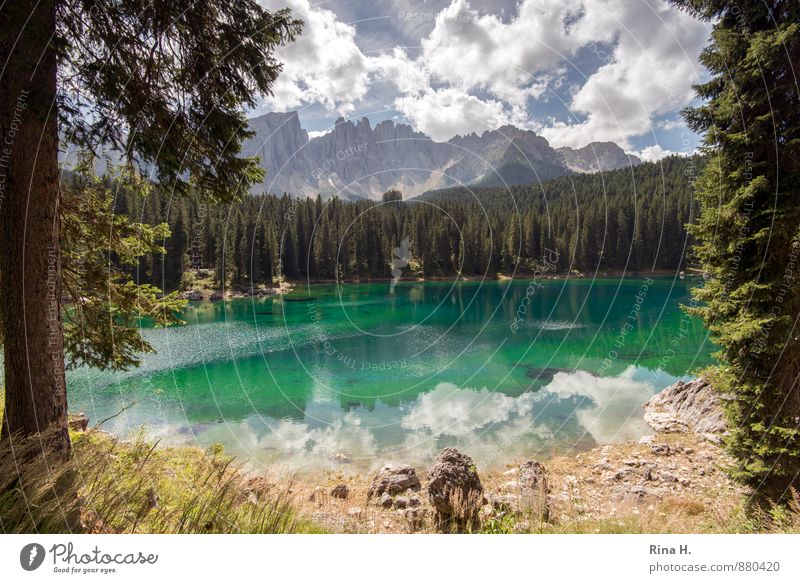 Karersee Environment Nature Landscape Sky Clouds Summer Forest Mountain Lake Vacation & Travel Calm Dolomites karersee South Tyrol Colour photo Exterior shot