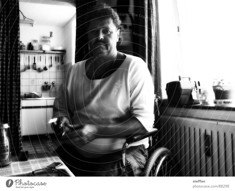 Micah Wheelchair Social law Illness Beer Man Black & white photo Germany