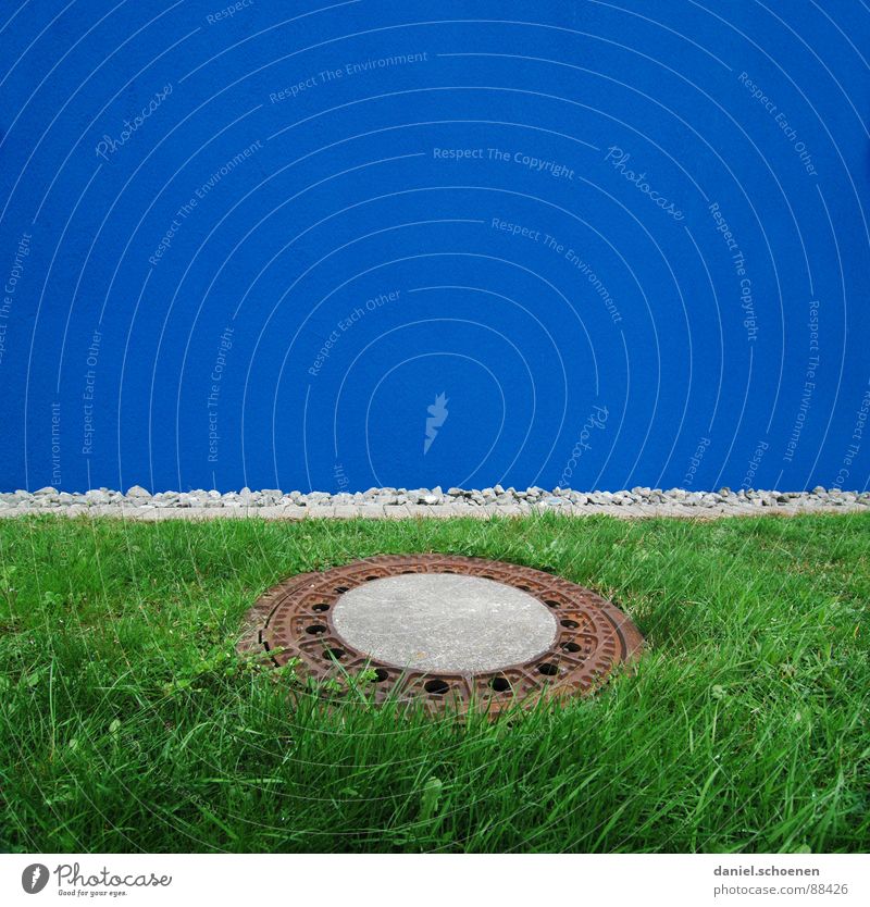 blue-green circle Blue Green Grass Gully Facade Wall (building) Background picture Abstract Detail Sewer