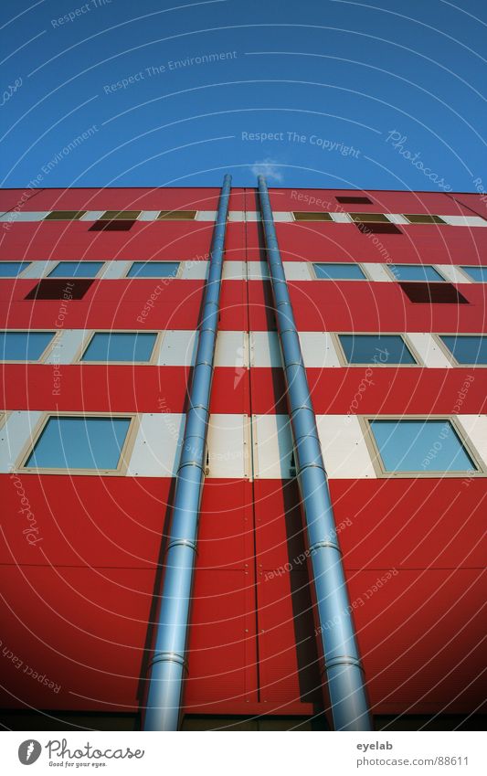 Symmetrically refined exhaust air White Red Window Building House (Residential Structure) Office building Administration building High-rise Stripe