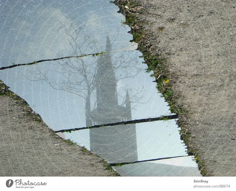 180° mirrored Tree Reflection Clouds Shard Broken House of worship Religion and faith Tower Sand Tile Berlin corrupted