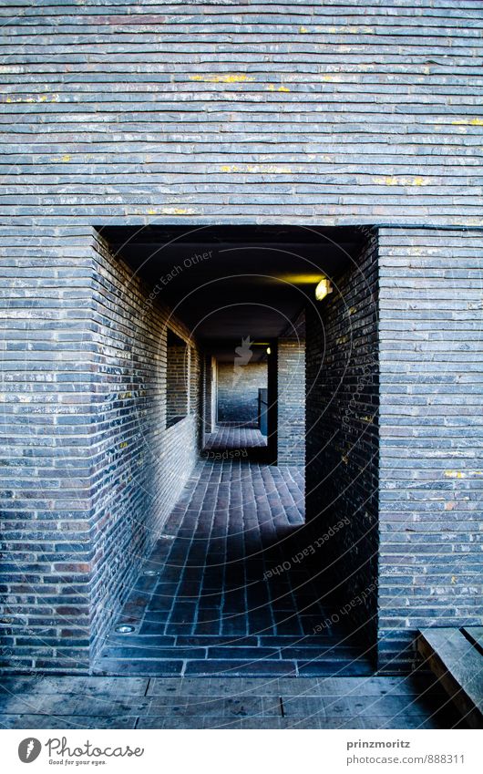 light at the end of the tunnel Deserted Tunnel Building Architecture Wall (barrier) Wall (building) Esthetic Dark Sharp-edged Cold Maritime Modern Town Blue