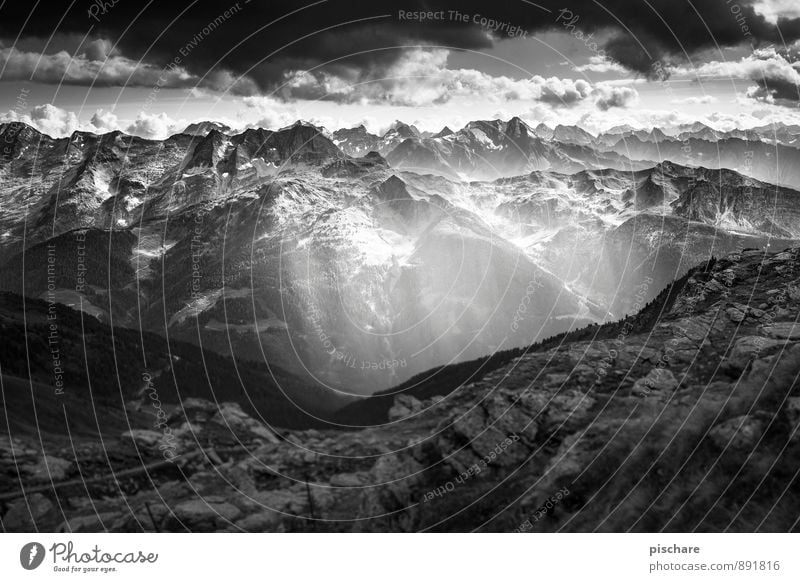 Chillertal Nature Landscape Clouds Storm clouds Bad weather Mountain Peak Threat Dark Adventure Zillertal Federal State of Tyrol Black & white photo