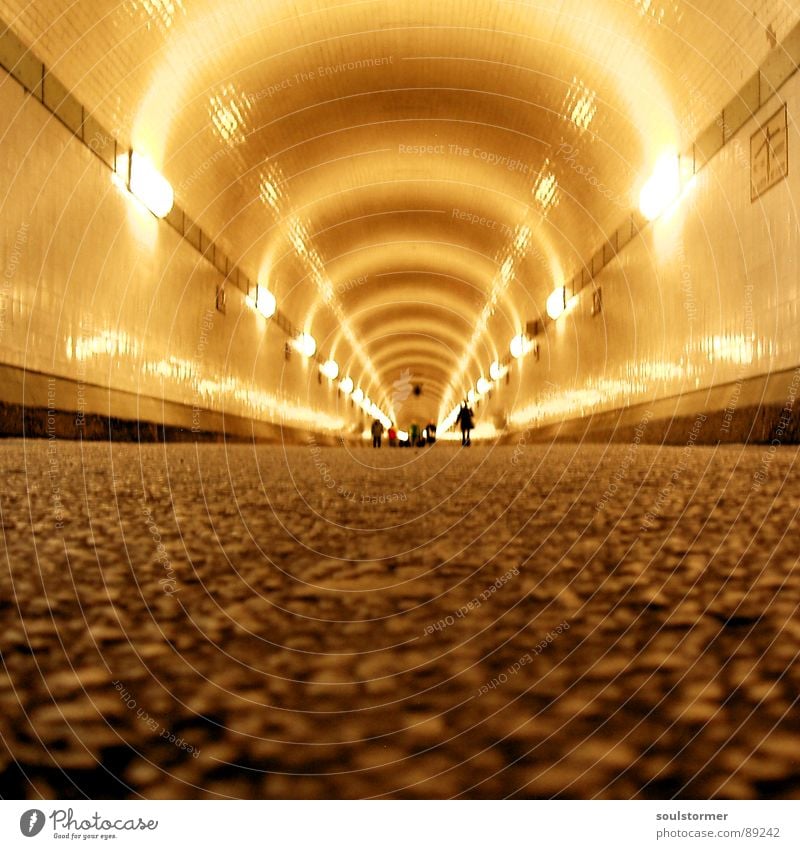 tunnel vision Tunnel Tar Deep Long Visual spectacle Worm's-eye view Pedestrian Neon light Claustrophobia Yellow Gray Light Wall (building) Narrow Reflection