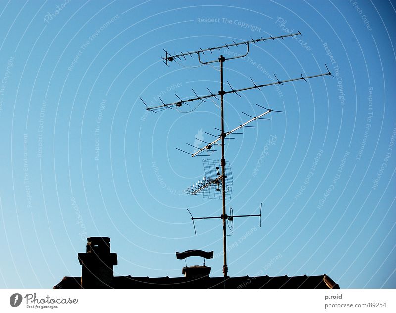 over the roofs. Antenna House (Residential Structure) Roof Television Brick Broacaster Top Summer Sky Chimney Clarity Blue Skyline Silhouette