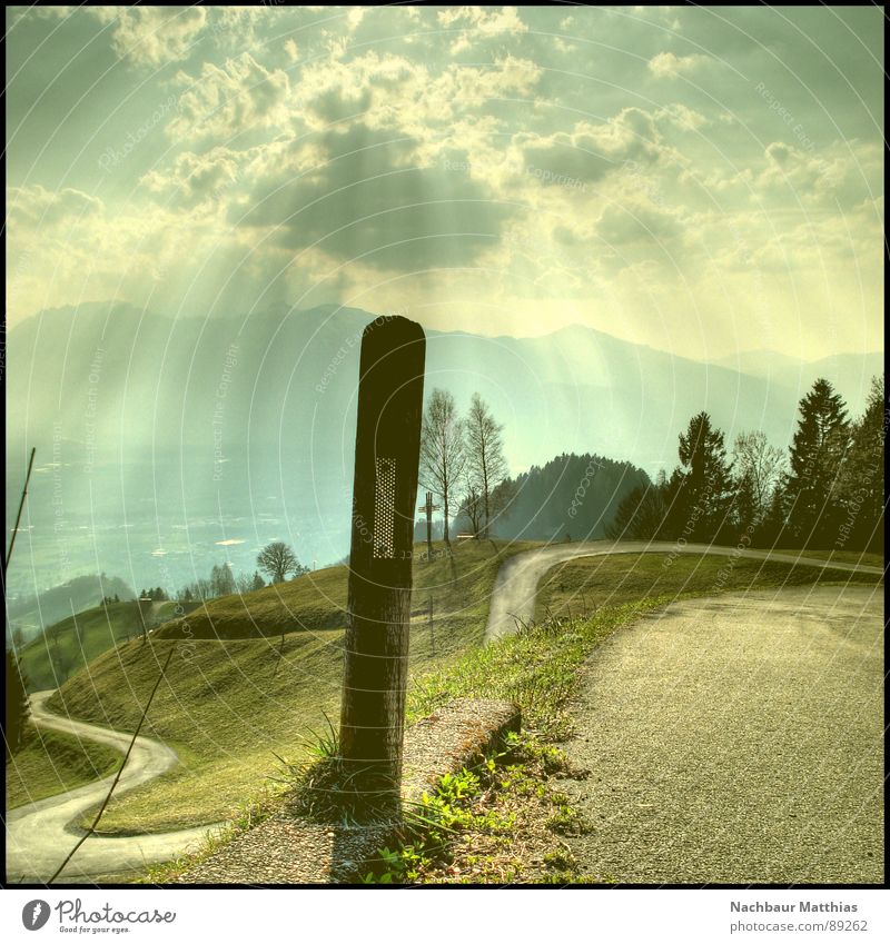 holy post Forest Meadow Fence Green Tree Sun Air HDR Clouds Relaxation Calm Hope Awareness Roadside Footpath Milestone Reflector Sky Summer Nature