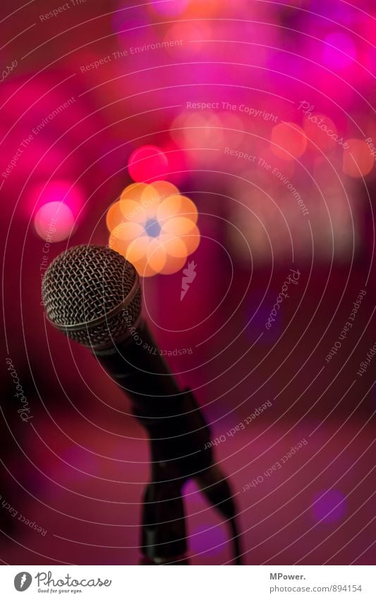 mic is on Hardware Cable Glittering Microphone Disco Stage Stage lighting Sing Music Musician Light Fairy lights Multicoloured Shows Party Sound Colour photo
