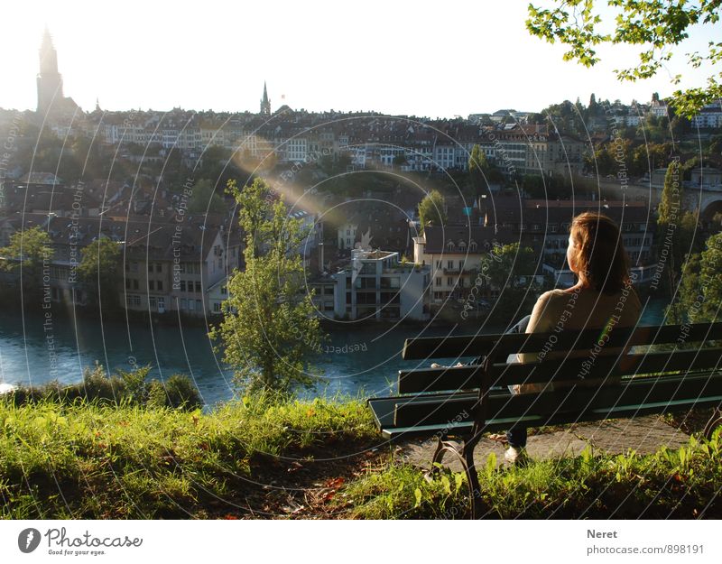 View of Bern Human being Feminine Young woman Youth (Young adults) 1 13 - 18 years Child Beautiful weather River Town Capital city Outskirts