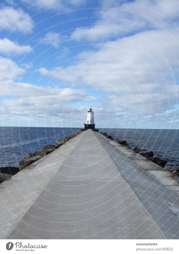 Lake Michigan Lighthouse Footbridge Horizon Clouds North America USA Great Lakes Far-off places