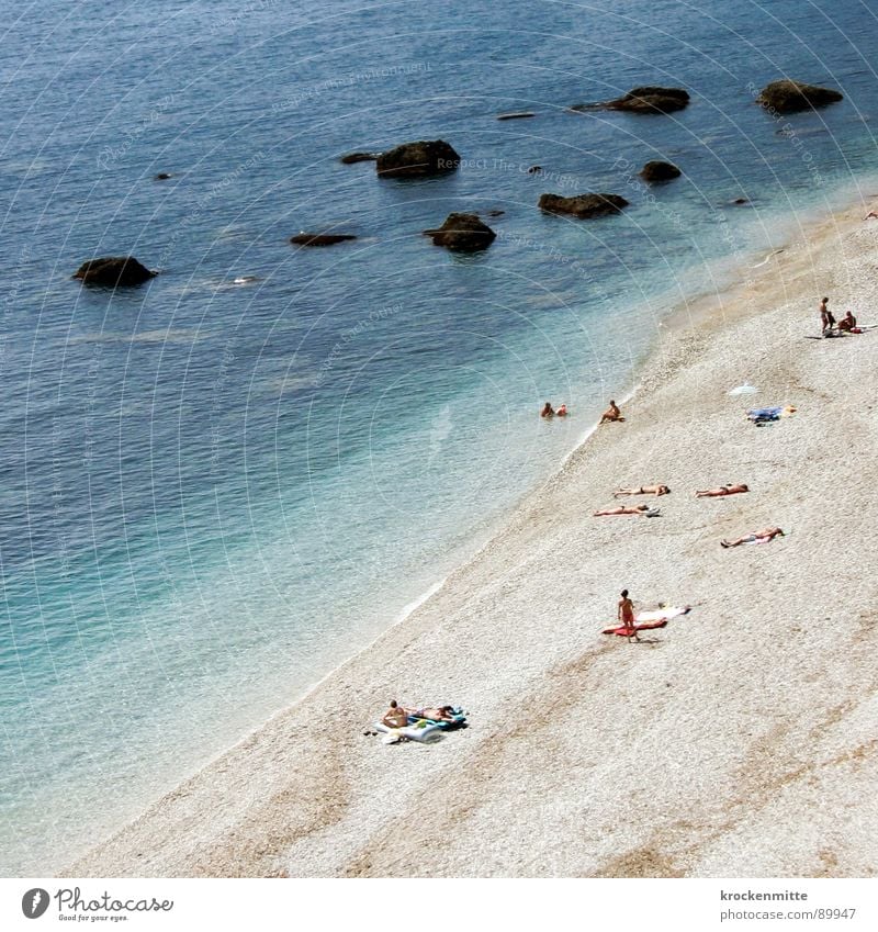 A day at the sea Beach France Vacation & Travel Gravel Tourist Bather Bath towel Ocean Waves Sunbathing Calm Bird's-eye view Aerial photograph Reef