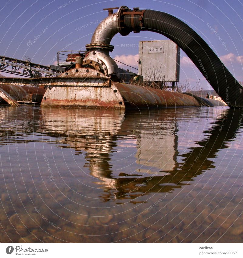 cardiovascular system Gravel pit Pontoon Rust Reflection 2 Pump pump out drain suction tube Float in the water Hose Industrial Tank Pumpstation Water reflection