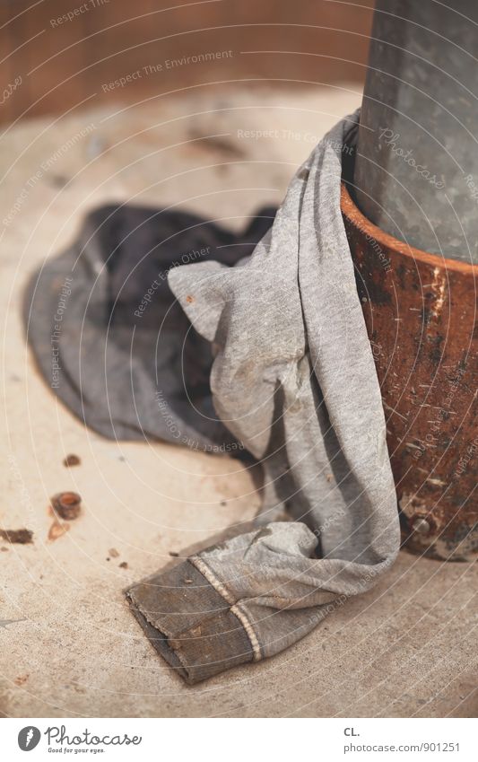 sweater Sweater Bollard Metal Old Dirty Cloth Trash Colour photo Exterior shot Deserted Day Shallow depth of field