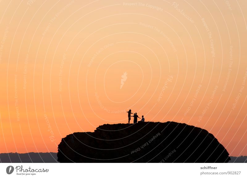 Group feeling | in red Human being 3 Landscape Cloudless sky Sunrise Sunset Beautiful weather Rock Mountain Orange Red Evening Evening sun Dusk Hill Flying