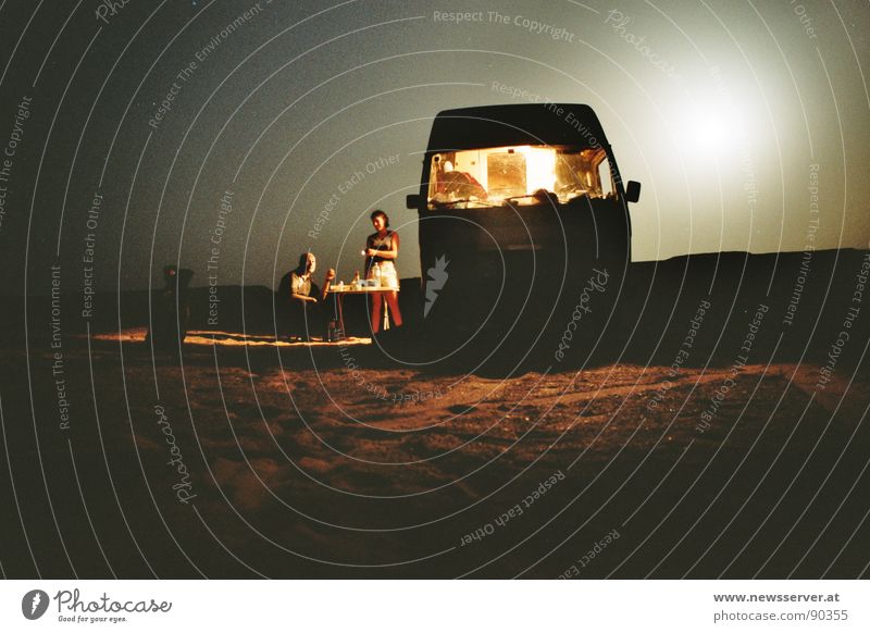 BBQ in the sand Camping Loneliness Night Long exposure Constant light Libya Desert Moon