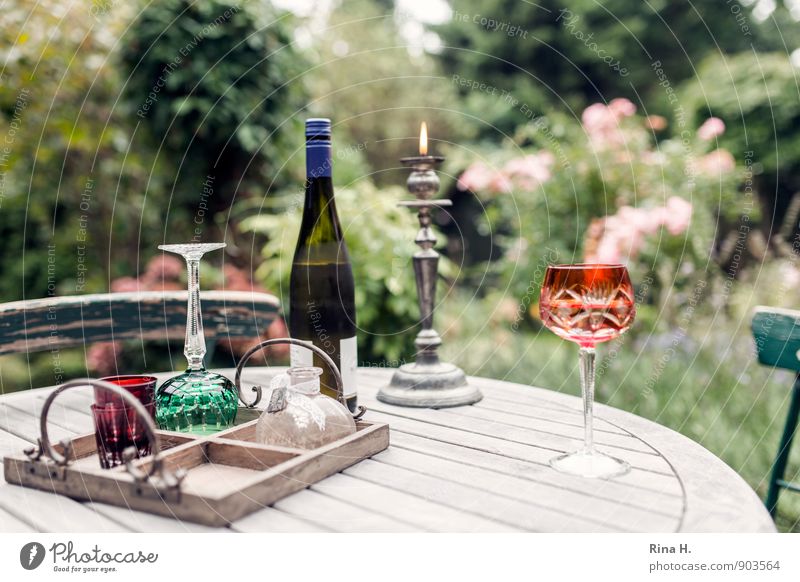 Rendezvous II Wine Glass Summer Autumn Plant Tree Flower Garden Wait Natural Emotions Moody Love Disappointment Sadness Resign Wooden table Garden table Feces