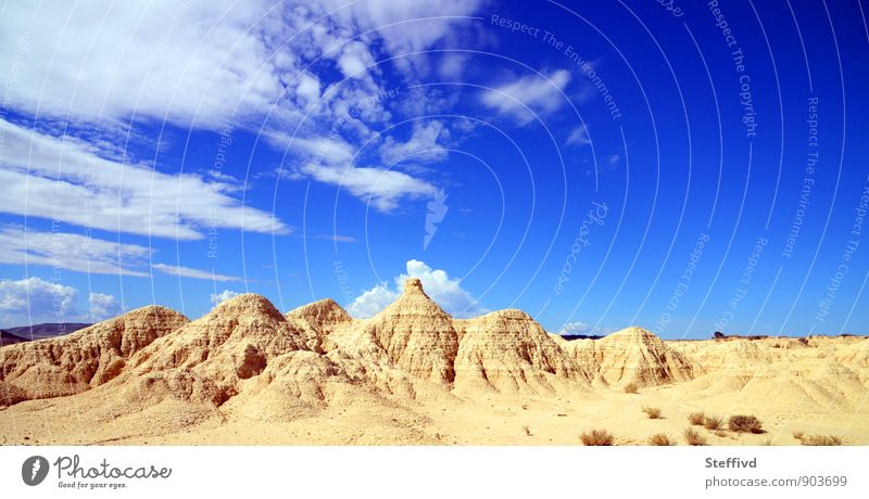 Bardenas real Hiking Landscape Sand Sky Clouds Horizon Summer Warmth Drought Rock Mountain Canyon Desert Thirst Wanderlust Loneliness Adventure