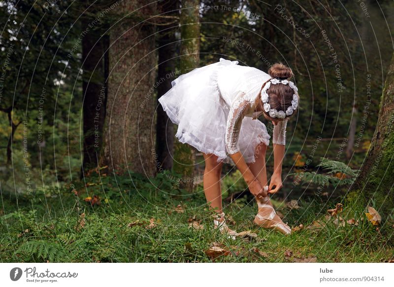 Ballerina in the forest Beautiful Dance Feminine Young woman Youth (Young adults) 1 Human being 18 - 30 years Adults Dancer Ballet Nature Forest White