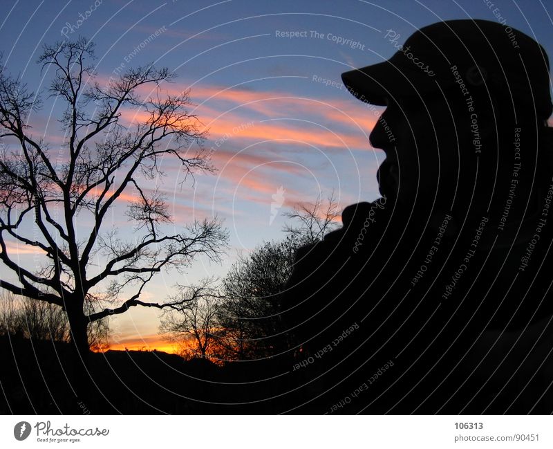 SOMEWHERE IN AFRICA Africa Sunset Red sun Tree Night Man Park Relaxation Clouds Redness Baseball cap Cap Black dresden africa Shadow contour Silhouette Nature