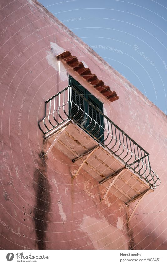 ...cane House (Residential Structure) Wall (barrier) Wall (building) Facade Balcony Window Door Roof Old Pink Rust Dirty Handrail Mediterranean Italy Siesta