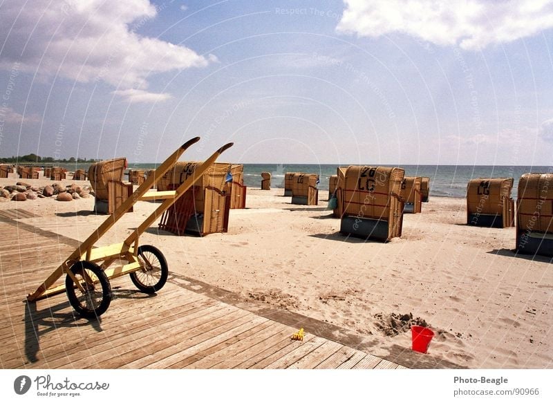 wicker beach chair cart Beach chair Ocean Vacation & Travel Summer Beautiful weather Germany Sand Baltic Sea Water Idyll Sun sea seaside wave waves beach chairs