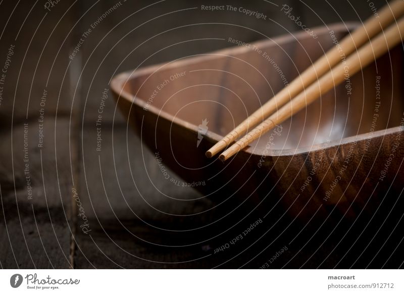 bamboo bowl Bowl Chopstick China Dish Eating Food photograph Crockery Wood Wooden table Close-up Asian Food Cutlery Plate Brown Table Empty Detail