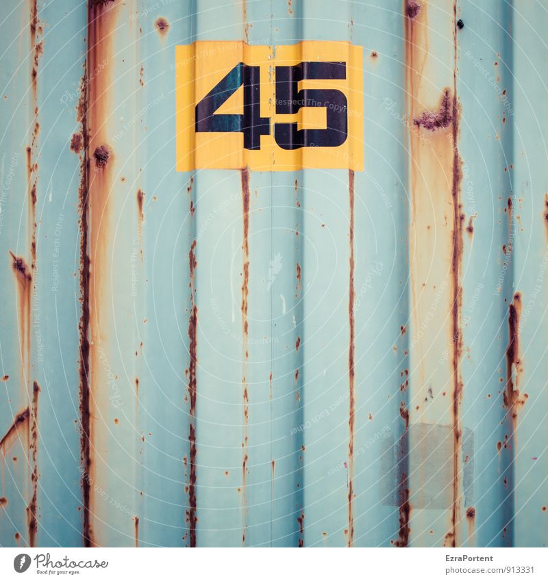 forty-five Transport Logistics Metal Sign Digits and numbers Signs and labeling Line Stripe Blue Yellow Orange 45 - 60 years Birthday Rust Container Design