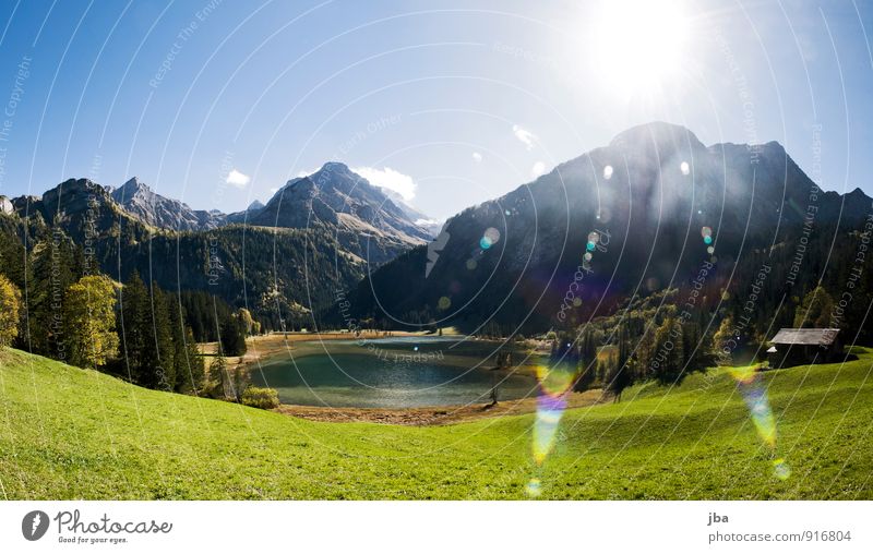 Lake Lauenen Calm Tourism Trip Summer Summer vacation Hiking Nature Landscape Autumn Beautiful weather Alps Mountain lukewarm waters Saanenland Bernese Oberland