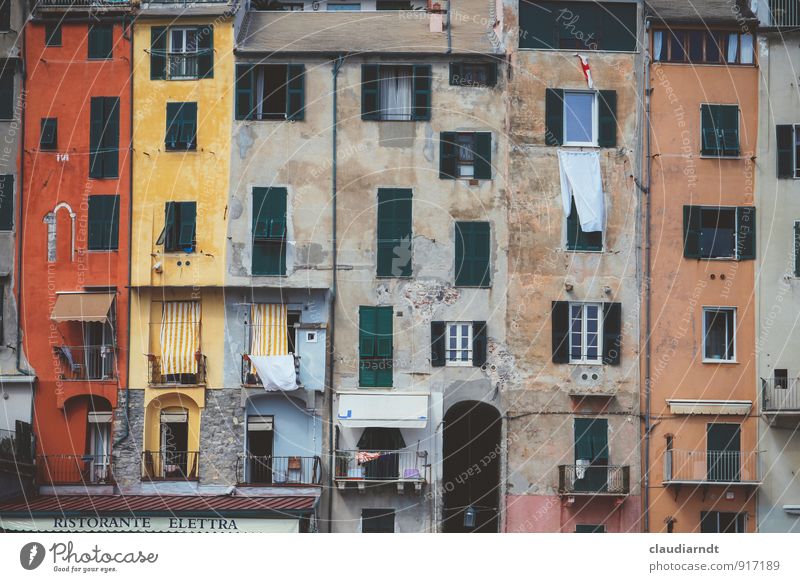 all facade Portovenere Italy Europe Village Fishing village Old town House (Residential Structure) Building Architecture Facade Balcony Window