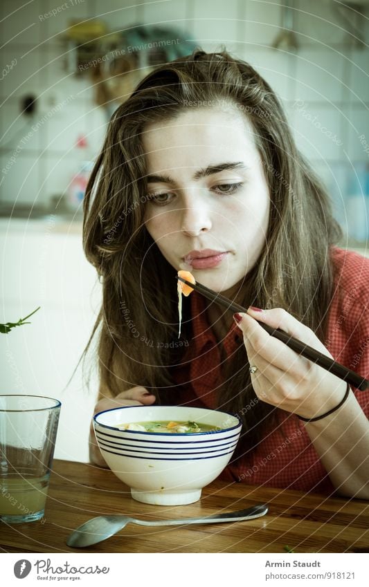 Soup - Food - Chopsticks Stew Nutrition Eating Lunch Asian Food Glass Spoon Bowl Soup plate Lifestyle Style Human being Feminine Woman Adults